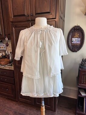 1950’s Carillon Sz M Light Blue 3Pc Layered Peignoir Set w Bloomers